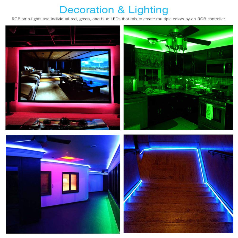 DAYBETTER 16.4ft 5m Led Strip Lights, Flexible Color Changing 5050 RGB 150 LEDs Light Strips Kit Work with App 16.4 feet
