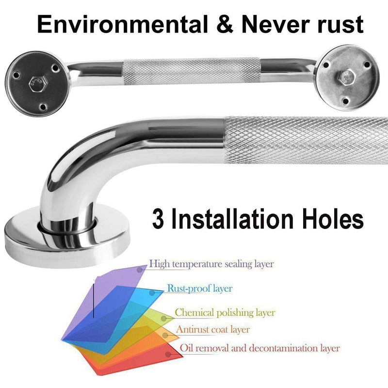 16 Inch Anti Slip Shower Grab Bar Handle, ZUEXT Chrome Finish Stainless Steel Bathroom Grab Bar, Knurled Bathroom Balance Bar,Safety Hand Rail Support,Handicap Elderly Injury Senior Assist Bath Handle 16 Inch (Pack of 1)