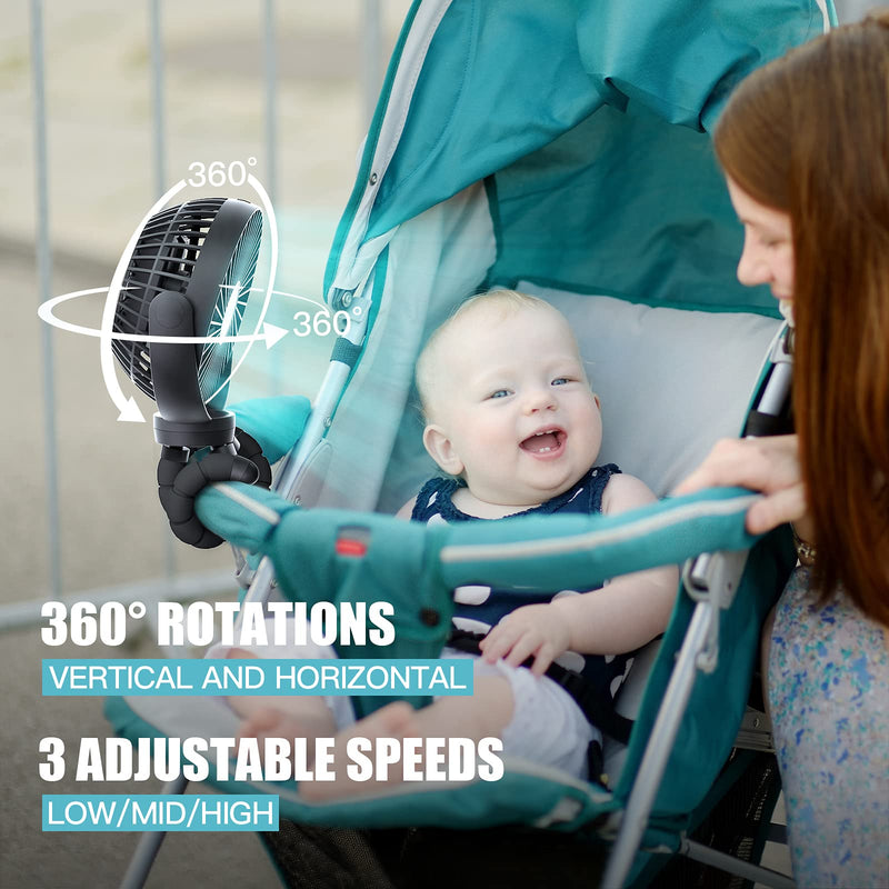 Portable Stroller Fan, Use As Power Bank, 55H 12000mAh Battery Operated Fan Flexible Tripod Baby Car Seat Fan, Personal Mini Handheld/Desk/Small Clip On Fans For Stroller, Carseat, Beach, Bed, Camping Black