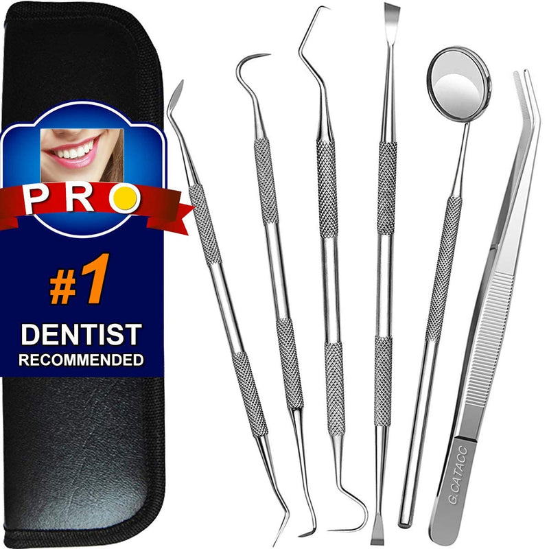 Dental Tools, Plaque Remover for Teeth, Professional Dental Hygiene Cleaning Kit, Stainless Steel Tooth Scraper Plaque Tartar Remover Cleaner, Dental Pick Scaler Oral Care Tools Set - with Case 6 Pack Dental Tools With Black Case