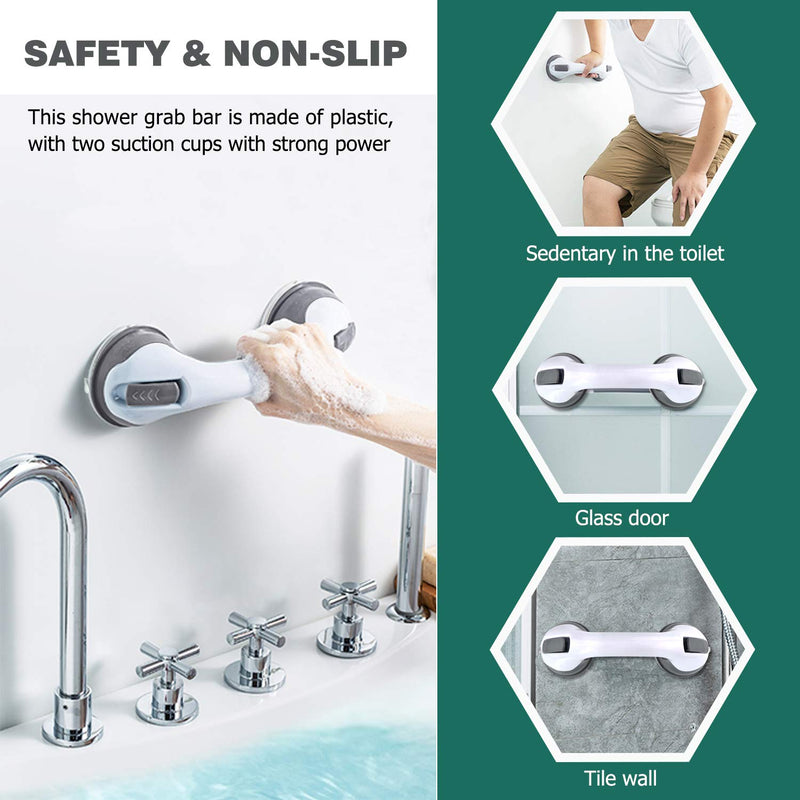 2 Pack Suction Shower Handle, Bathroom Balance Bar, Safety Hand Rail Support, Non-Skid, Assist Bath Handle for Seniors, Disabled, and Handicap, Come with 2 Shower Sponge(Gray) Gray