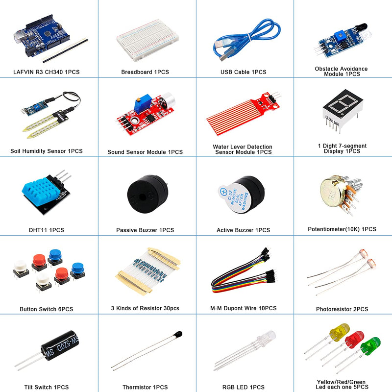 LAFVIN Basic Starter Kit with R3 CH340,Breadboard + Retail Box Compatible with Arduino IDE