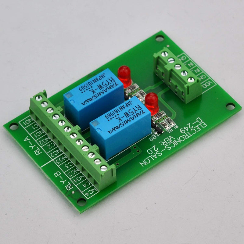 Electronics-Salon 2 DPDT Signal Relay Module Board, DC 5V Version, for Arduino Raspberry-Pi 8051 PIC.