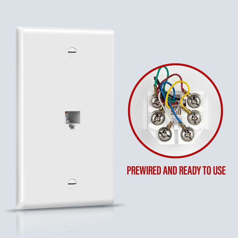 ENERLITES RJ11 Telephone Jack Wall Plate, 6-Position 6-Conductor 6P6C (2 Line Support), 1-Gang 4.50" x 2.76", 6631-W-10PCS, White (10 Pack) 10 Pack