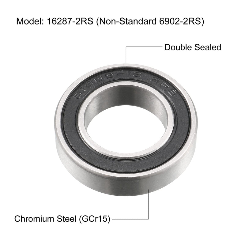 uxcell 16287-2RS Deep Groove Ball Bearings Z2 16mm x 28mm x 7mm, Non-Standard 6902-2RS, Double Sealed Chrome Steel 2pcs