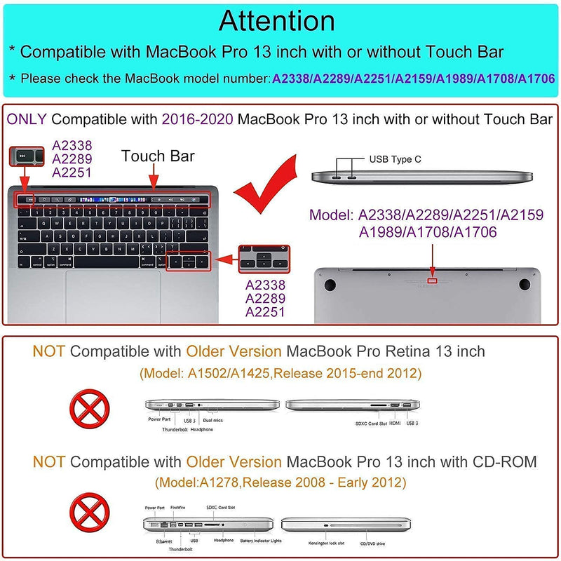 MOSISO Compatible with MacBook Pro 13 inch Case 2016-2020 Release A2338 M1 A2289 A2251 A2159 A1989 A1706 A1708, Plastic Hard Shell&Neoprene Sleeve Bag with Small Case&Keyboard Skin&Webcam Cover, Black