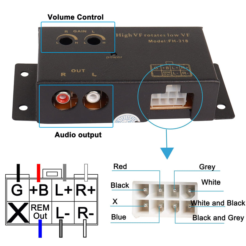 XMSJSIY Car Audio High to Low Converter Adapter Line Input to RCA Stereo Output Coverter for Car Subwoofer Amplifier Stereo -1 Pcs