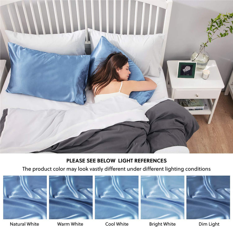 Bedsure Satin Pillowcases Standard Set of 2 - Airy Blue Pillow Cases for Hair and Skin 20x26 inches, Satin Pillow Covers 2 Pack with Envelope Closure