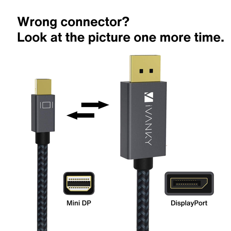 Mini DisplayPort to DisplayPort(Mini DP to DP) Cable, 6.6 Feet,4K@60Hz / 2K@144Hz, iVANKY DisplayPort to Mini DisplayPort Cable for MacBook Air/Pro, Surface Pro and More - Grey