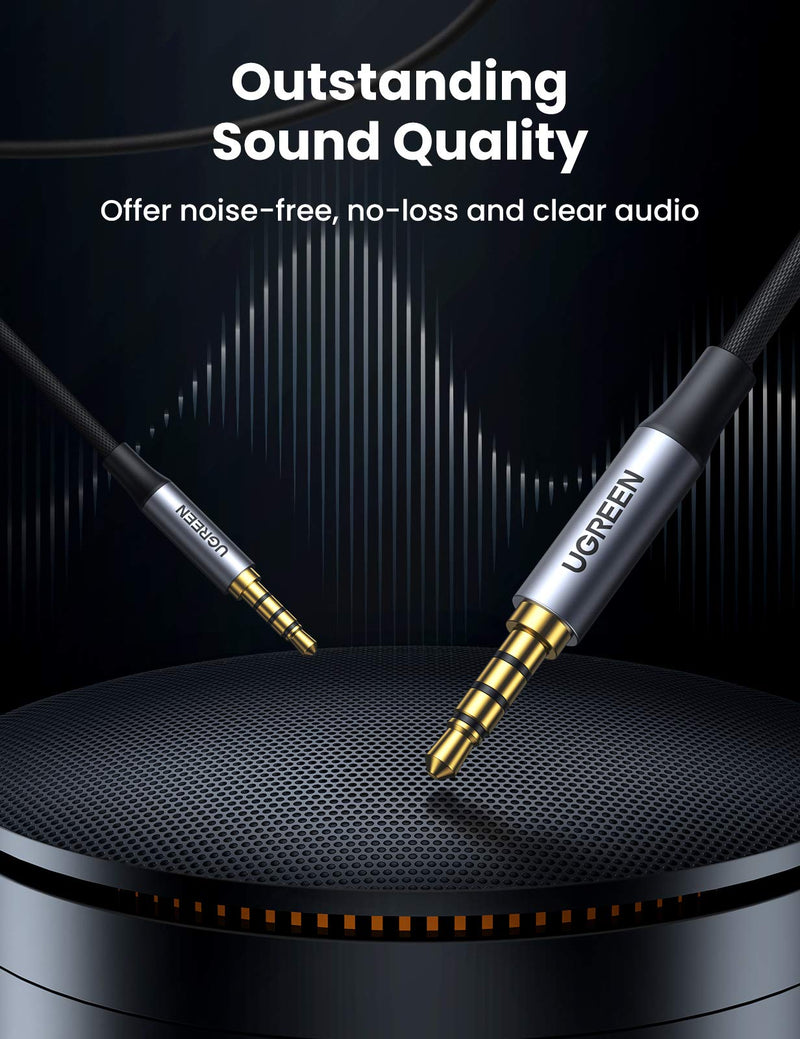 UGREEN 3.5mm Audio Cable Braided 4-Pole Hi-Fi Stereo TRRS Jack Shielded Male to Male AUX Cord Compatible with iPhone, iPad, Samsung Phones, Tablets, Car Home Stereos, Sony Headphones, Speaker, 3FT