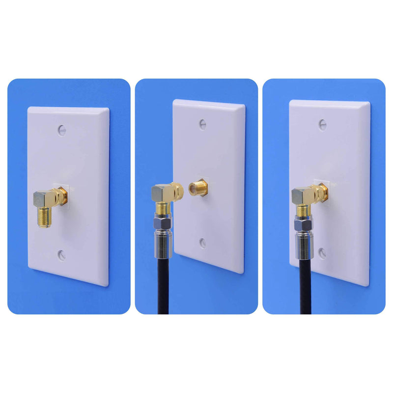 VCE 5-Pack 90 Degree Coaxial Connector, Right Angle F-Type RG6 Male to Female Adapter Gold Plated