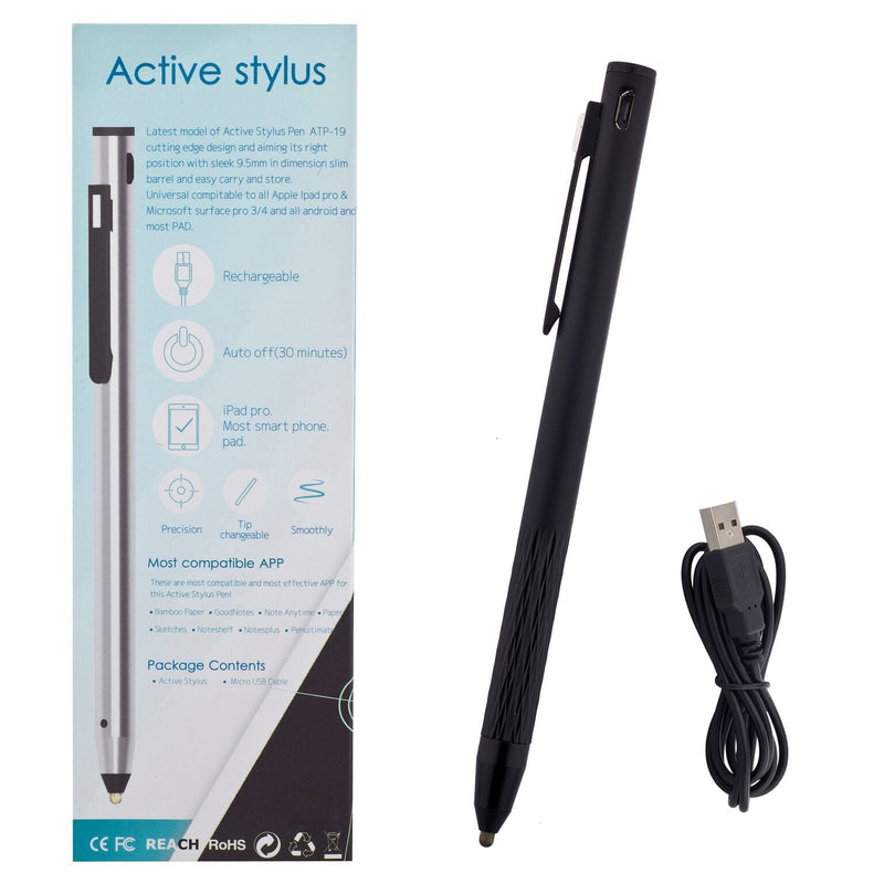 Active Touchscreen Stylus Pen with Precision Fine Tip, Pocket Clip, & Replaceable Nib - Works with Tablets, iPads & Smartphones - Black - by SyPen