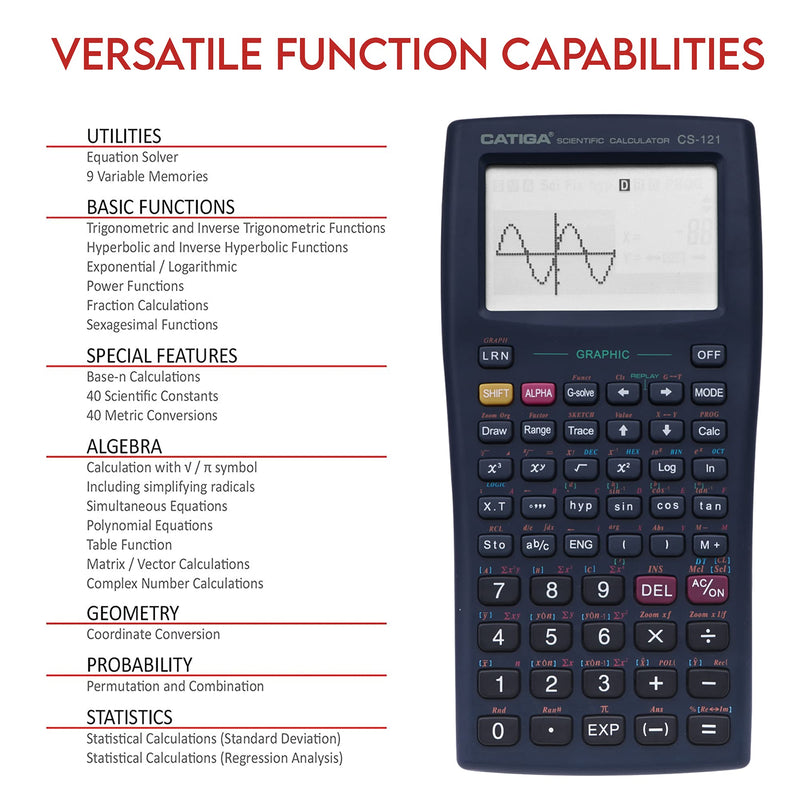 Scientific Graphic Calculator - CATIGA CS121 - Scientific and Engineering Calculator - Programmable System (Black) Black