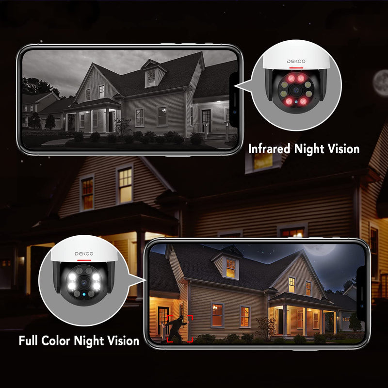 Security Camera Outdoor/Home, DEKCO WiFi Outdoor Security Cameras Pan-Tilt 360Â° View, 1080P Dome Surveillance Cameras with Motion Detection and Siren, 2-Way Audio,Full Color Night Vision, Waterproof 1 Pack