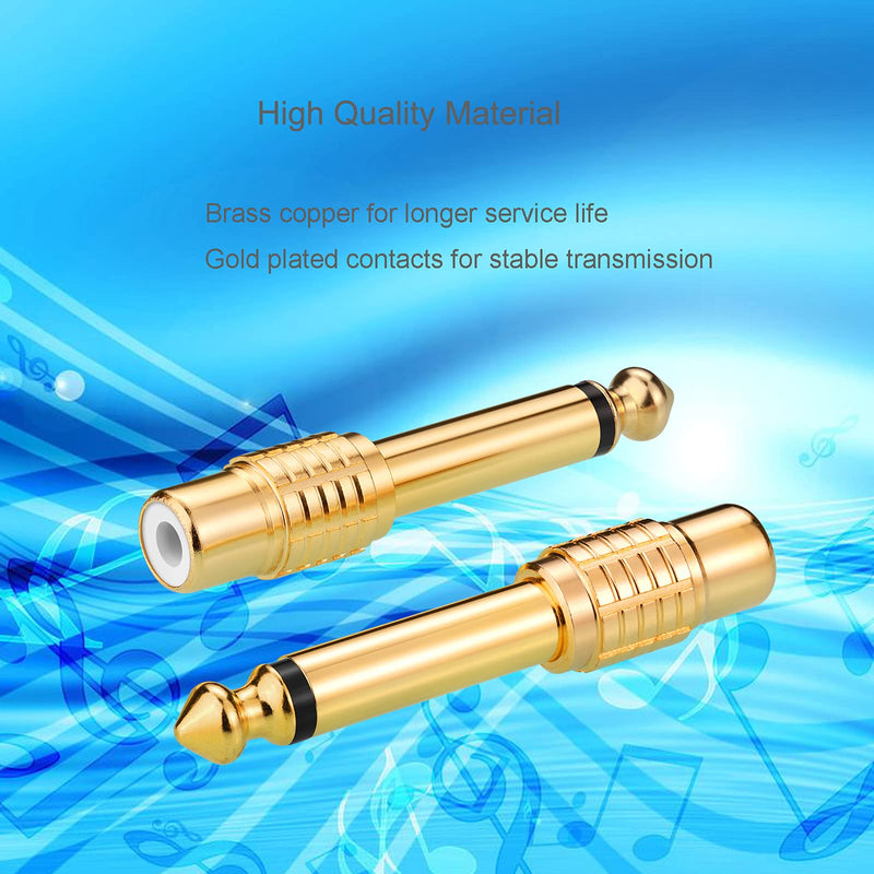RCA to 1/4, Borsuer 2Pcs RCA to 1/4" Adapter RCA Female to 6.35mm 1/4 inch Male Mono TS Audio Adaptors Gold Plated Copper