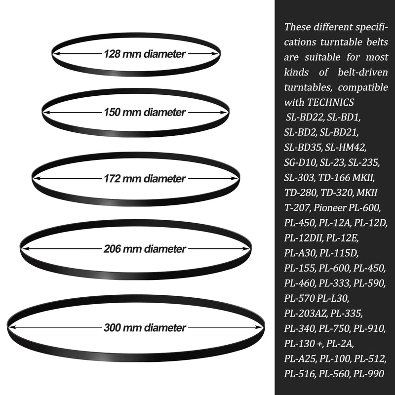 10 Pieces Turntable Belt Different Specifications Machine Recorder Rubber Belt for Repair Replacement Maintenance Most Kinds of Belt-Driven Turntables, 5 Sizes