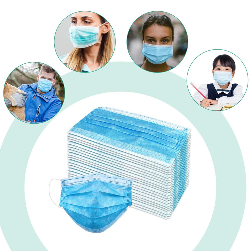 Wecolor 120 Pack Disposable Face Masks with Elastic Ear Loop, 3 Ply Breathable (Blue) 120 Count (Pack of 1) Blue