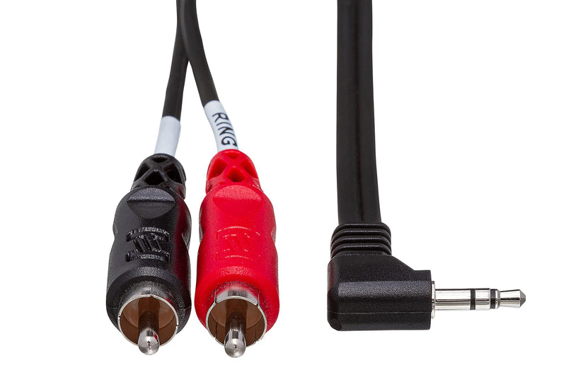 Hosa CMR-203R Right Angle 3.5 mm TRS to Dual RCA Stereo Breakout Cable, 3 Feet 3 ft.