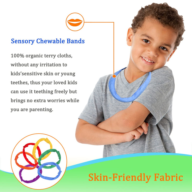 Chew Necklaces for Sensory Kids Boys Girls, Fabric Necklace for Toddler Chewing Alternative Oral Biting Toys, Terry Cloth Absorbent Chewy Toy Autism for ADHD SPD Fidgeting Necklace 6 Pack