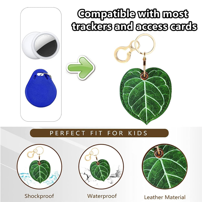 Leather Keychain Holder Case Compatible with Apple AirTag, Cute Protective Air Tag Cover with Keychain Ring, Anti-Scratch Finder GPS Tracker Case for Wallet Keys(Textured Leaves) Textured Leaves