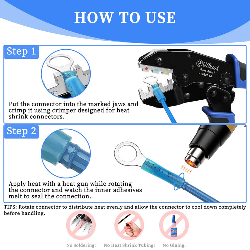 Qibaok Heat Shrink Ring Connectors 300 PCS Insulated Electrical Crimp Heat Shrink Wire Connectors Marine Automotive Copper Ring Terminals Kit