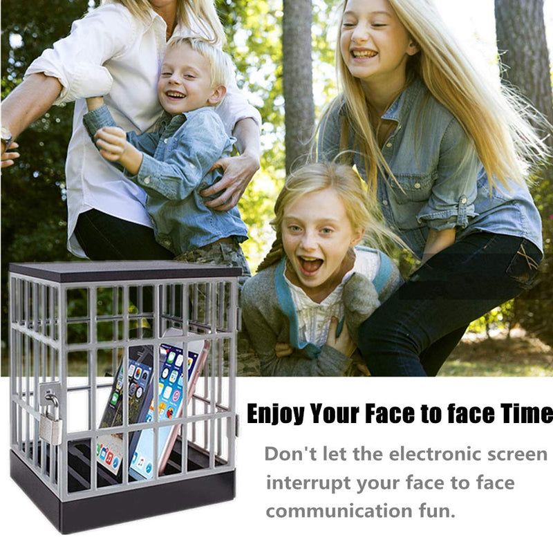 Mobile Phone Jail Cell Phones Prison Lock Up Safe Smartphone Stand Holders Classroom Home Table Office Storage Gadget -Family Time, Party Fun Novelty Gift Idea Grey + black