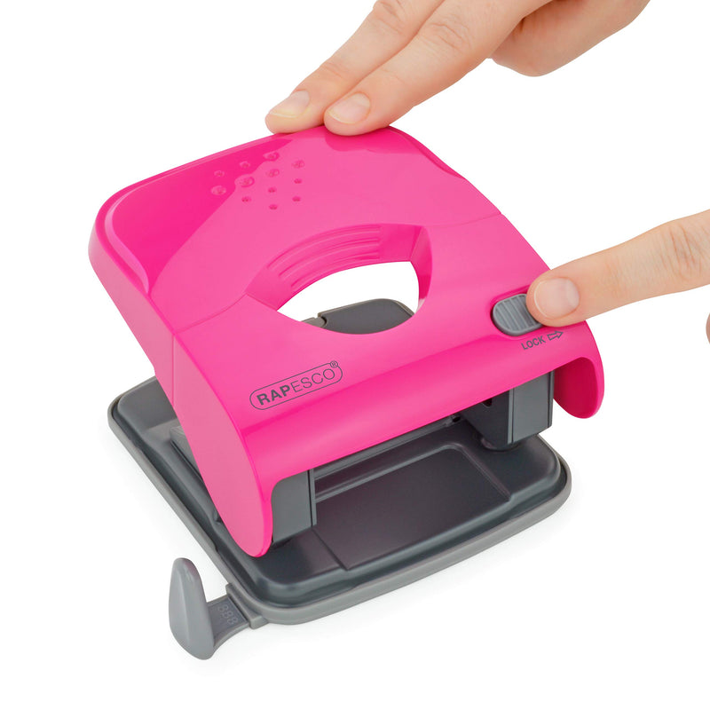 Rapesco 1527 X5-40ps Less Effort 2 Hole Punch - 40 Sheet Capacity - Hot Pink Single