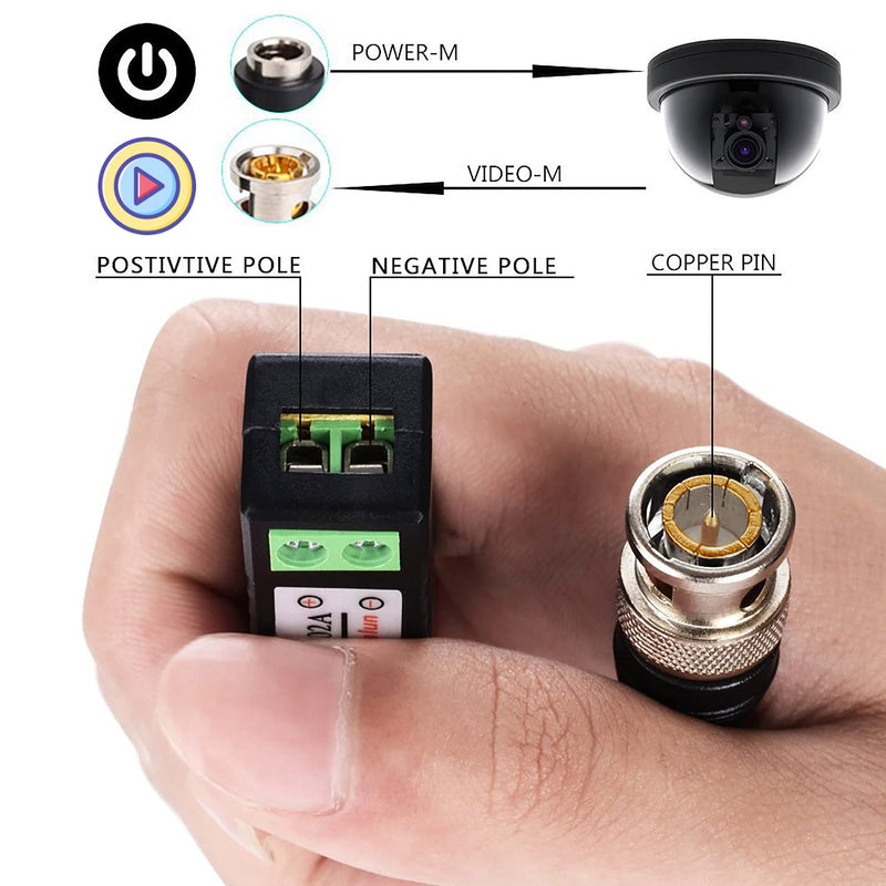 Passive Video Balun Connectors 8 Pairs Cat5 HD Mini CCTV BNC Video Balun Transceiver Cable with Lighting Protection and Coax BNC Connector to RJ45 Terminal for CCTV Surveillance Camera Systems