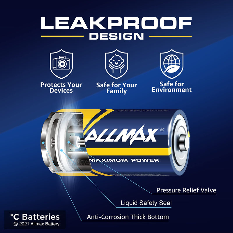Allmax C Maximum Power Alkaline Batteries (6 Count) – Ultra Long-Lasting C Cell Battery, 7-Year Shelf Life, Leak-Proof, Device Compatible – Powered by EnergyCircle Technology (1.5 Volt) C Batteries 6 Count (Pack of 1)