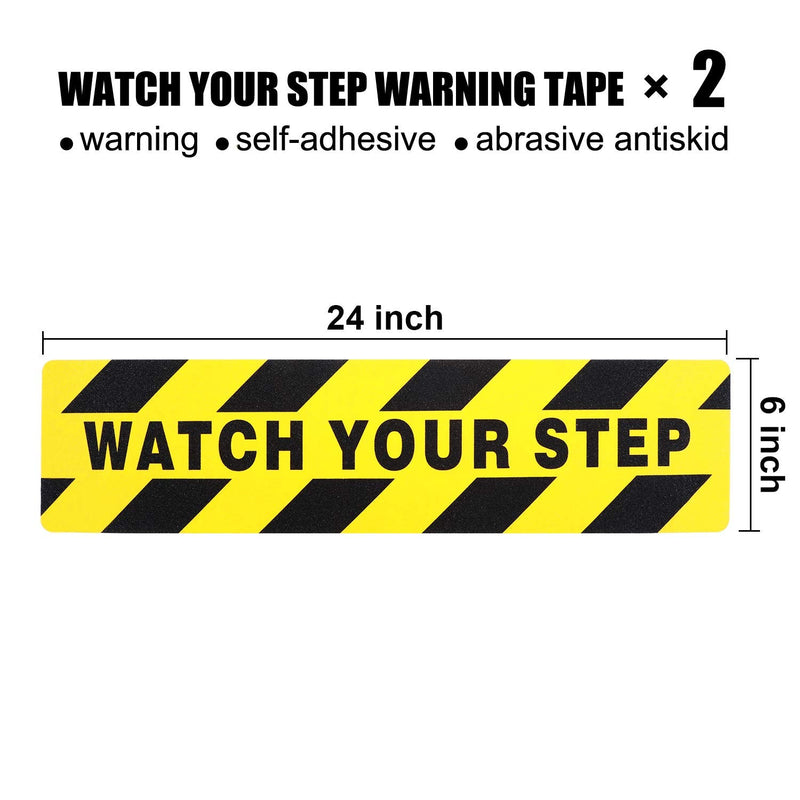 Watch Your Step Floor Decals Stickers 6 x 24 Inch Warning Sticker Adhesive Tape Anti Slip Abrasive Tape for Workplace Safety Wet Floor Caution Yellow