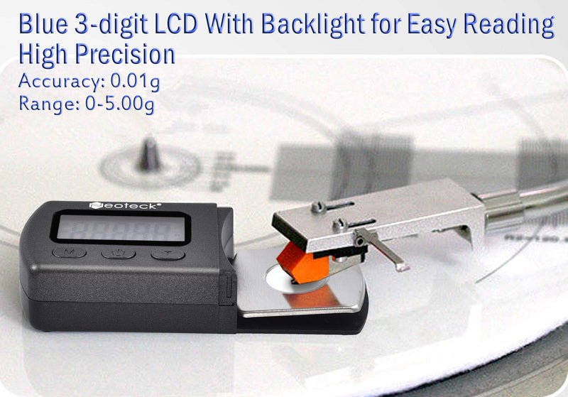 Neoteck Digital Turntable Stylus Force Scale Gauge 0.01g/5.00g Blue LCD Backlight for Tonearm Phono Cartridge Black