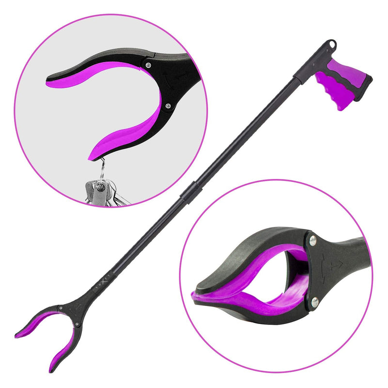 Grabber Reacher Tool - Long 32 Inch (Pink) Aluminum Foldable Pick Up Stick - Strong Grip Magnetic Tip for Store Shelves, Lightweight Trash Picker Claw Reacher Grabber Tool for Elderly - by Luxet Pink