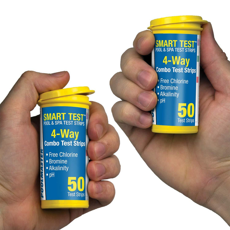 Poolmaster 22211 Smart 4-Way Swimming Pool and Spa Water Chemistry Test Strips, 1 Pack, Made in the USA, White and yellow 4 Way Test Strips