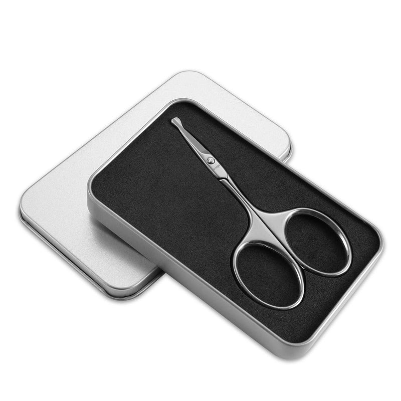 LIVINGO 3.75" Rounded Curved Nose Hair Scissors, Premium Stainless Steel Safety Small Blades Use for Manicure Cuticle Trimming Facial Hair, Eyebrow, Dry Skin Silver