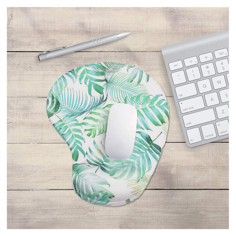 Comidox Ergonomic Mousepad with Wrist Support Silicone Gel Wrist Rest Non-Slip Rubber Base Design Protect Your Wrists and De-Clutter Your Desk(Tropical Green Leaf