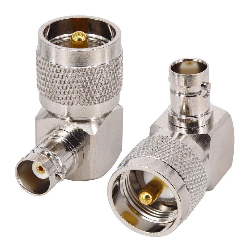 BOOBRIE PL259 UHF Male to BNC Female Right Angle RF Coaxial Adapter UHF to BNC 90 Degree Jack Adapter Radio Adapter Converter for Antennas, Wireless LAN Devices, Wi-Fi Radios External Antenna 2PCS