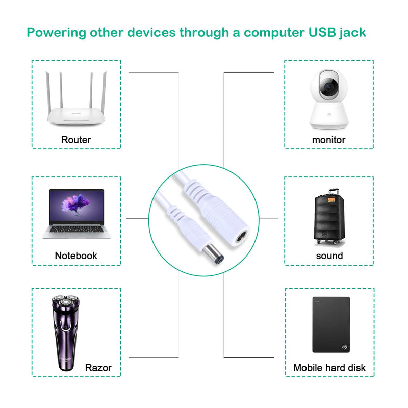 Cable Nahao 2 Pack Power Extension Cable 12ft 2.1mm x 5.5mm Compatible with DC 5V 12V 24V for CCTV Security Camera IP Camera Standalone DVR, LED Strip String Light-Male to Female (White)