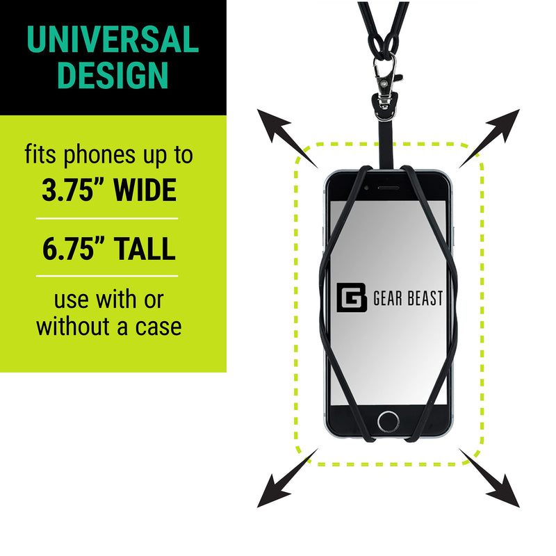 Gear Beast Cell Phone Lanyard - Universal Neck Phone Holder w/ Card Pocket and Silicone Neck Strap - Compatible with Most Smartphones, Black
