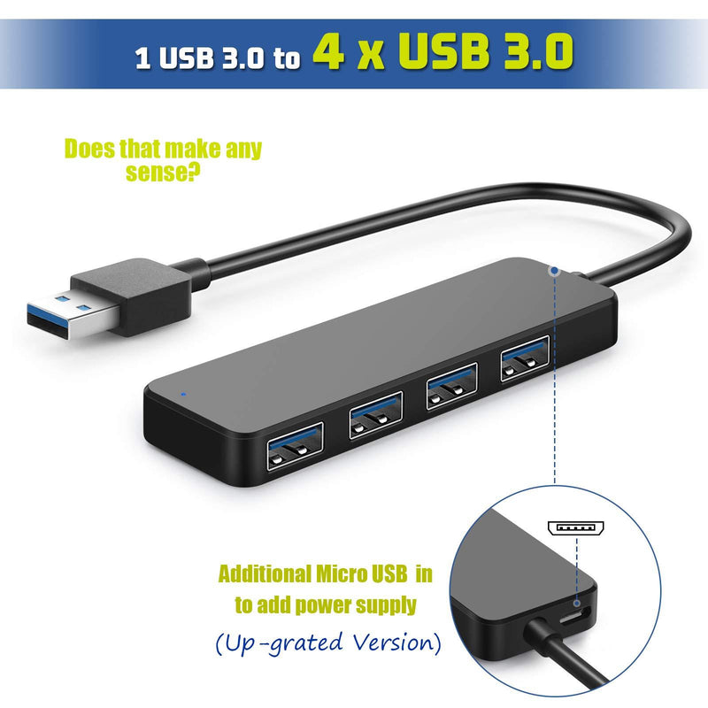4-Port USB Hub 3.0, T-Sound USB Splitter for Laptop, Ps4 Keyboard and Mouse Adapter for Dell, Asus, HP, MacBook Air, Surface Pro, Acer, Xbox, Flash Drive, HDD, Console, Printer, Camera
