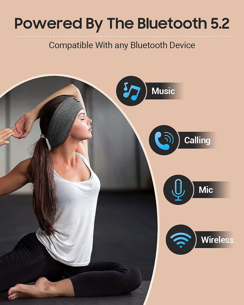 MUSICOZY Sleep Headphones Bluetooth Headband Wireless Music Headband Headphones, Sports Sleeping Headphones Sleep Mask with Ultra-Thin HD Stereo Speakers Perfect for Insomnia Workout, Jogging, Yoga Light Grey