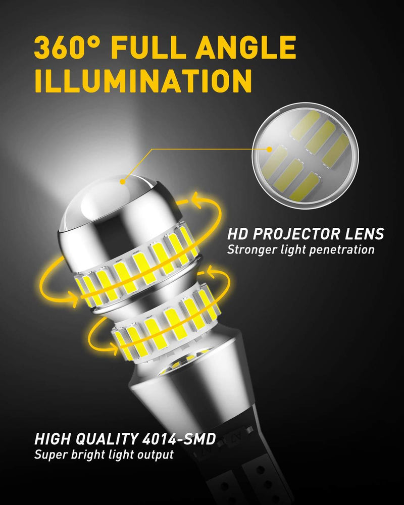 AUXITO 912 921 LED Bulbs for Backup Reverse Light Bulbs, 2600 Lumens 4014 42-SMD, 6000K White, Non-polarity 906 W16W T15 921 LED Bulb Direct Back Up Replacement Lamp, Pack of 2