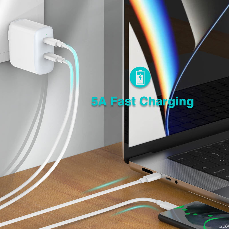 10ft 100W/5A USB C to C Charging Cable, Cord Compatible with MacBook Pro 16, 14, 15, 13 inch, New Air 2020/2019/2018, USBC iPad Pro 12.9/11, Mini 6 2021, Air 4 2020, USB-IF Certified 10ft White 1