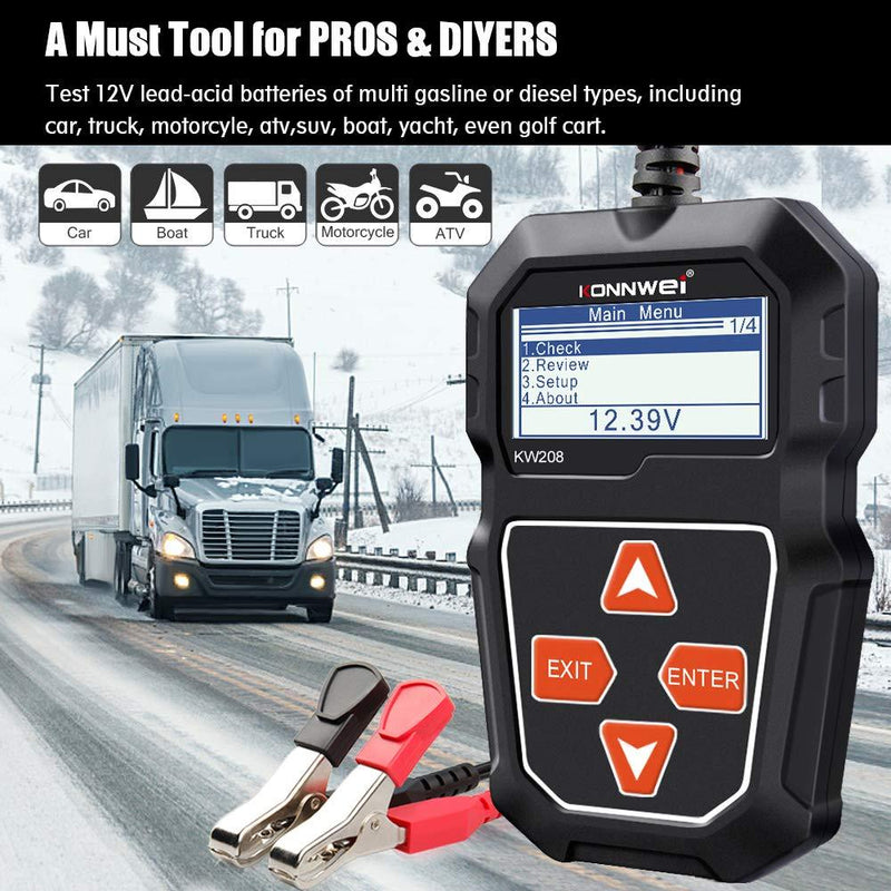 KONNWEI KW208 12V Car Battery Tester, 100-2000 CCA Load Tester Automotive Alternator Tester Digital Auto Battery Analyzer Charging Cranking System Tester for Car Truck Marine Motorcycle SUV Boat