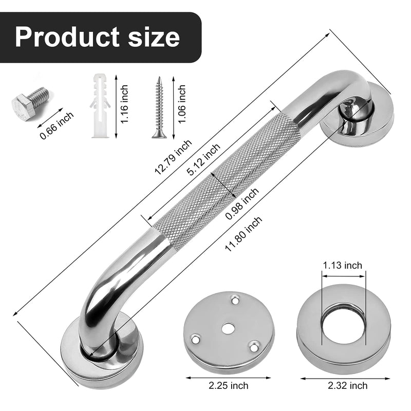 2 Pack 12 Inch Anti-Slip Bathroom Grab Bar, LONVICHTT Stainless Steel Shower Handle, Knurled Safety Hand Rail, Support Balance Armrest, Elderly, Pregnant, Children, Handicap Senior Assist Bath Handle 12 Inch Shower Grab Bars