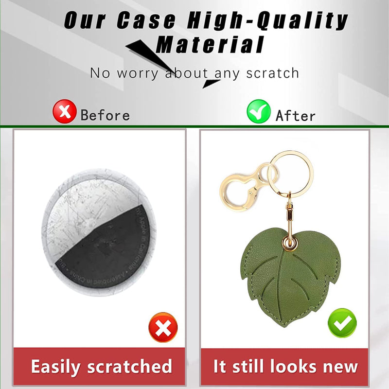 Leather Keychain Holder Case Compatible with Apple AirTag, Cute Protective Air Tag Cover with Keychain Ring, Anti-Scratch Finder GPS Tracker Case for Wallet Keys(Leaf) Leaf