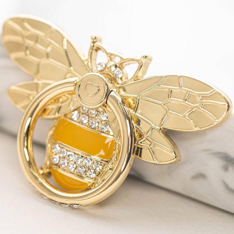 Cell Phone Ring Holder Stand with Crystal Stone Enamel Bee, Allengel Finger Kickstand Back Stand Hand Grip with Knob Loop Compatible with Smartphone, Mobile Cute Decor Beauty Phone - Gold gold01