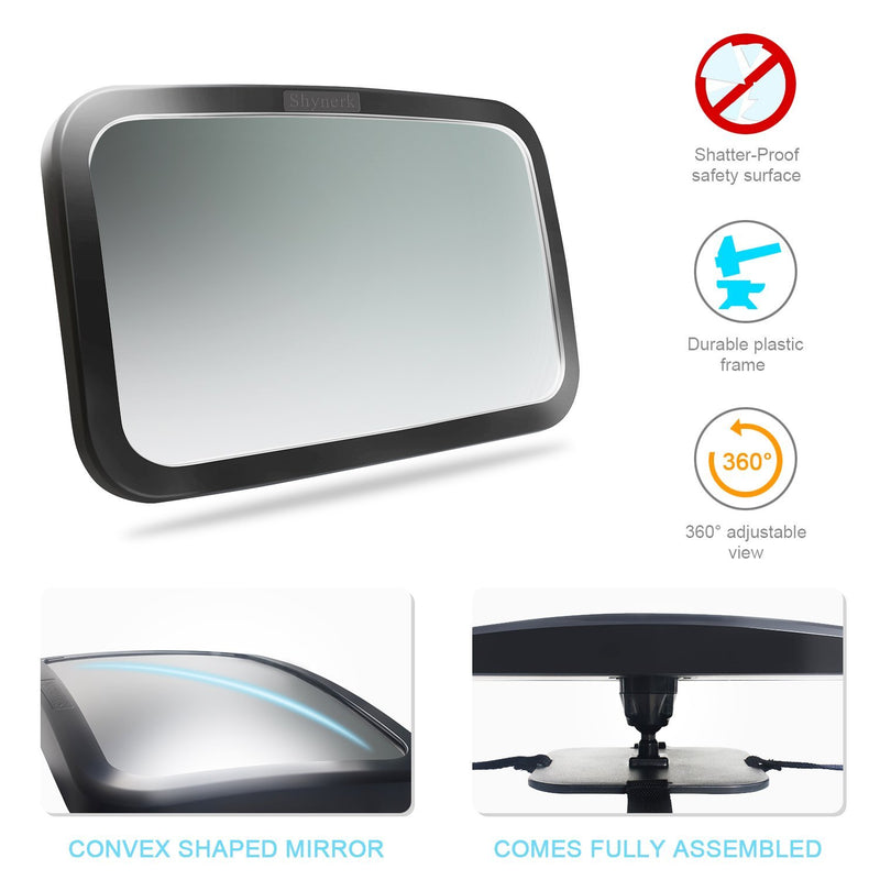 Shynerk Baby Car Mirror, Safety Car Seat Mirror for Rear Facing Infant with Wide Crystal Clear View, Shatterproof, Fully Assembled, Crash Tested and Certified