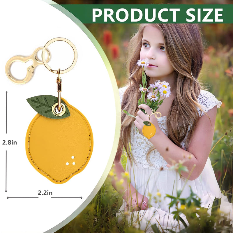 Leather Keychain Holder Case Compatible with Apple AirTag, Cute Protective Air Tag Cover with Keychain Ring, Anti-Scratch Finder GPS Tracker Case for Wallet Keys(Lemon) Lemon