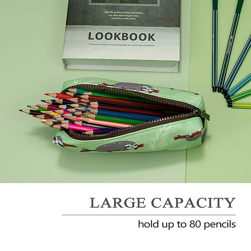 LParkin Sloth Students Super Large Capacity Canvas Pencil Case Pen Bag Pouch Stationary Case Makeup Cosmetic Bag (Green) Green