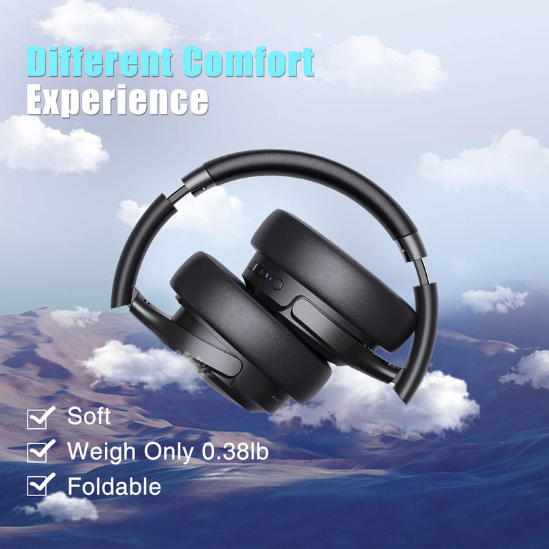 BERIBES Headphones Wireless Bluetooth, [3 EQ Modes] 55H Playtime, Weigh Only 0.38lb Comfort Fit Bluetooth Headphones, Immersive Bass, Smart One Connect Two, HiFi Stereo, Foldable, Built-in HD Mic Black